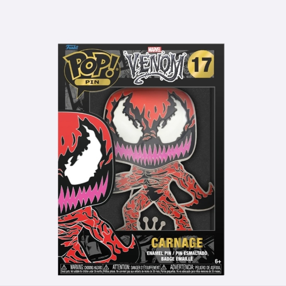 New 4" Funko Pop Marvel Venom Carnage Enamel Pin #17 Eyes Glow In Dark Ages 6+